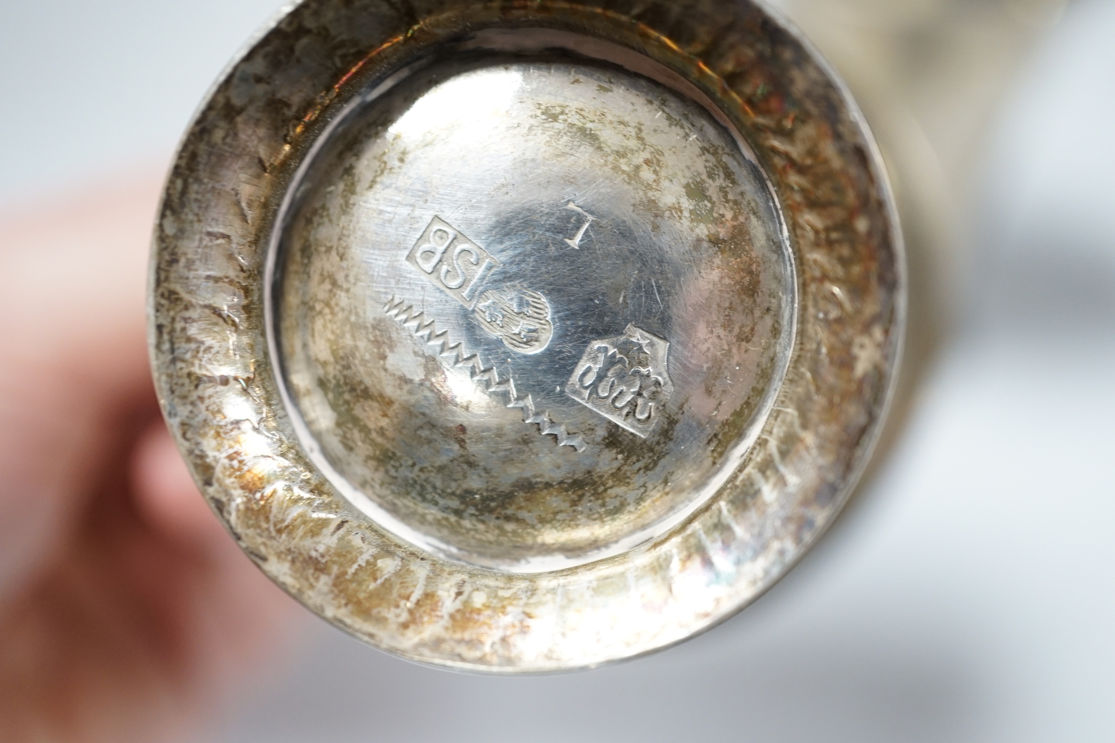 Two 19th century Swedish white metal beakers, of tapering form, one with maker's mark Seseman, 96mm.